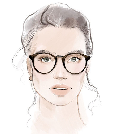 skiss med runda glasögon på kvinna
