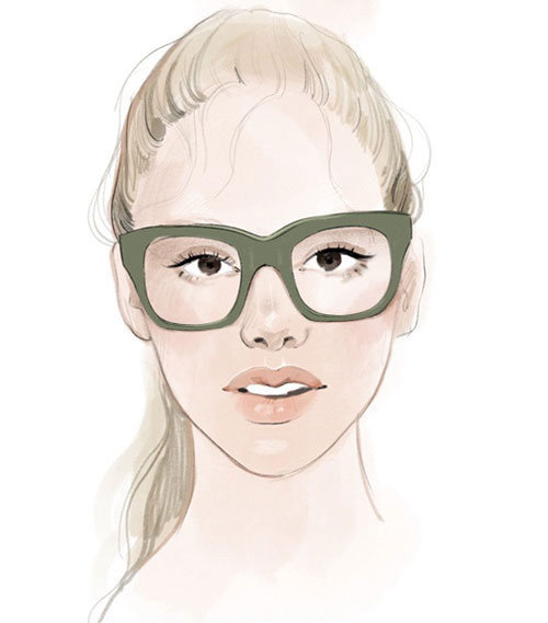 skiss med tjocka glasögonbågar på kvinna
